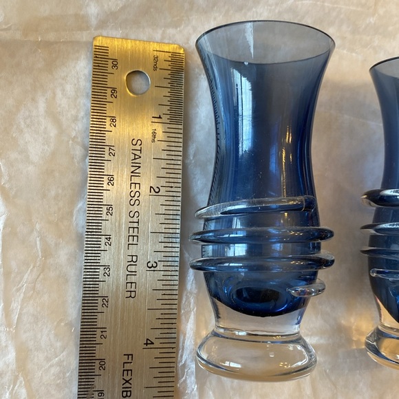 Hand Blown Blue Glass Mini Bud Vases. Set of two. - Picture 3 of 8